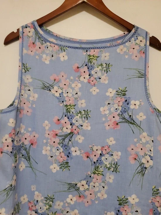 J. Jill Love Linen Blue Floral Sleeveless Shift Dress Size Large - Picture 10 of 12